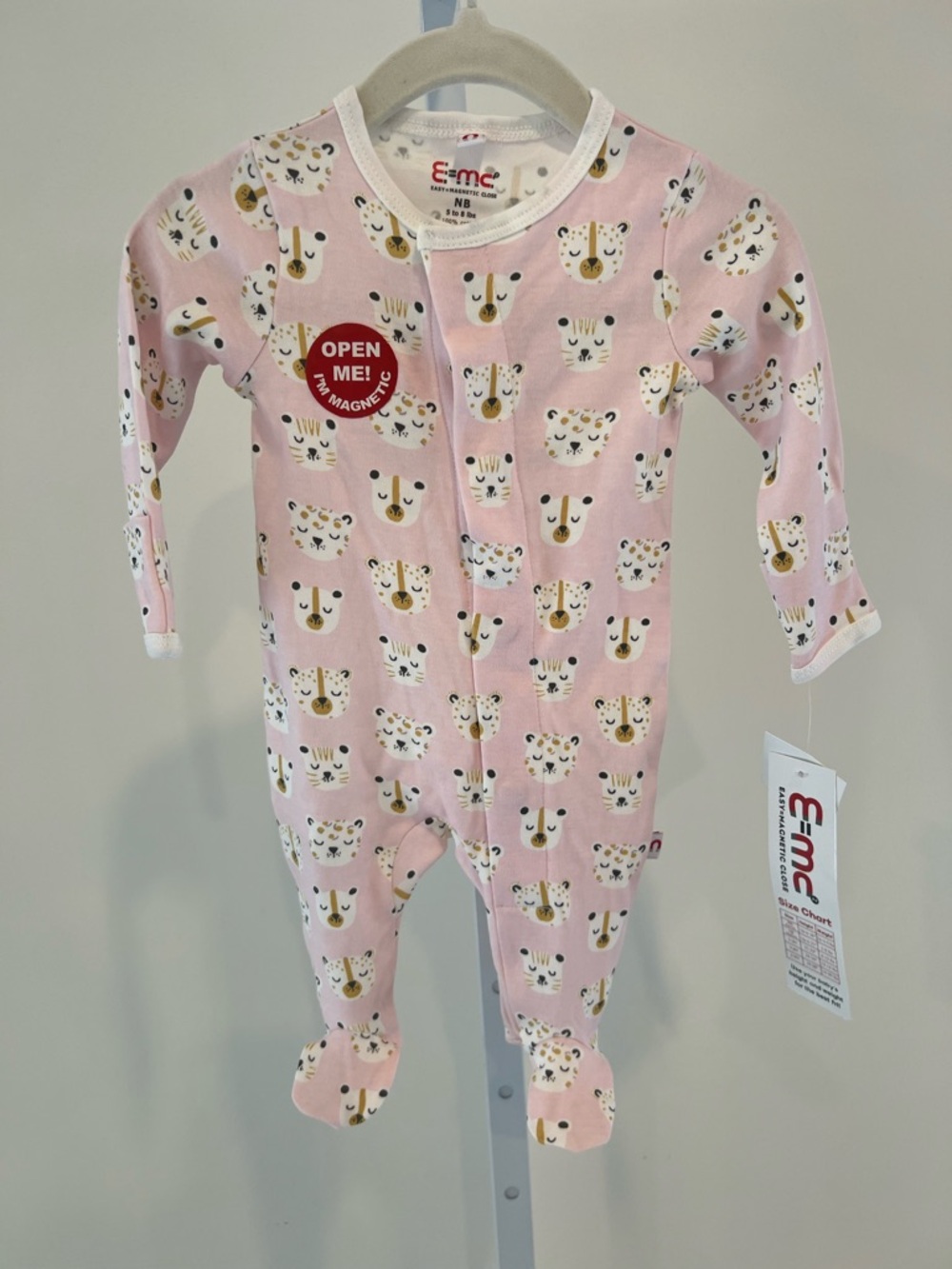 NWT Magnetic Close Pink Tiger EMC Long Sleeve Onesie Footie Sz Newborn